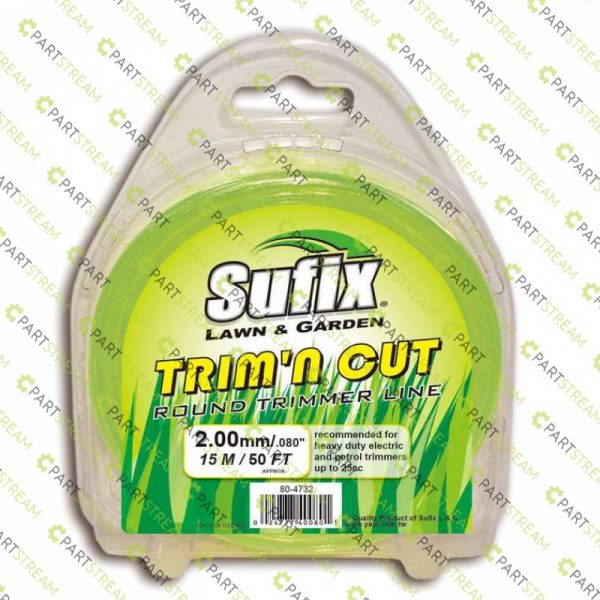 lawn mower SUFIX ROUND NYLON 1/4LB CLAMSHELL .080 (2.0MM) GREEN » Trimmer Line