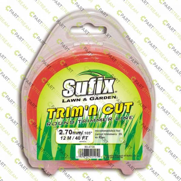 lawn mower SUFIX ROUND NYLON 1/4LB CLAMSHELL .105 (2.7MM) RED » Trimmer Line