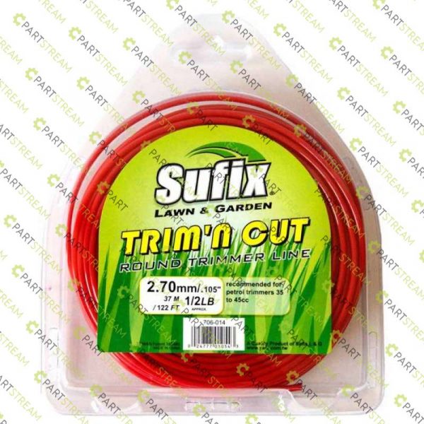 lawn mower SUFIX ROUND NYLON 1/2LB CLAMSHELL .105 (2.7MM) RED » Trimmer Line